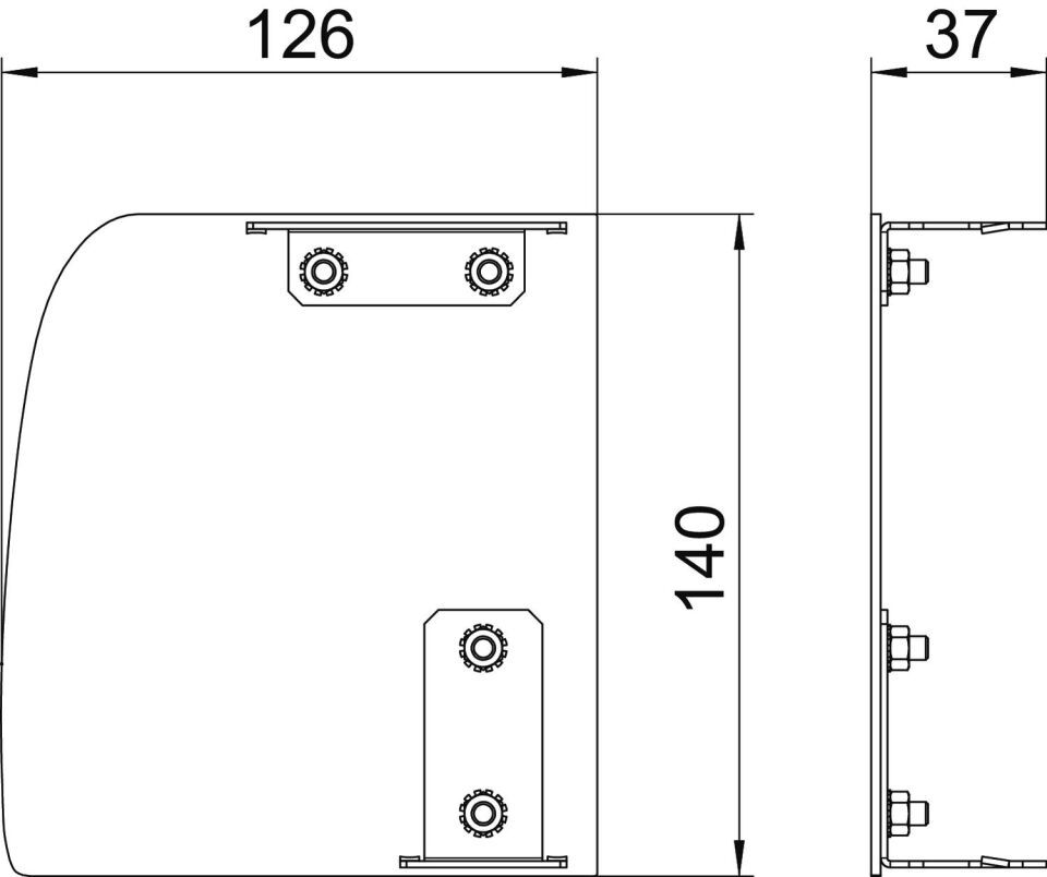 Endstück Designkanal links Design Soft 126x140x37, Alu, EL