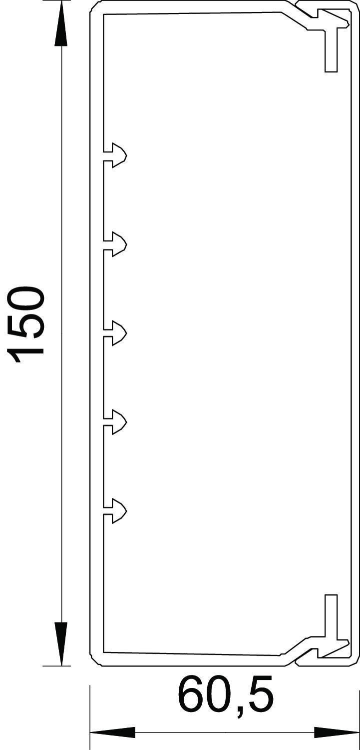 Wand- und Deckenkanal halogenfrei 60x150x2000, PC/ABS, lichtgrau, 7035