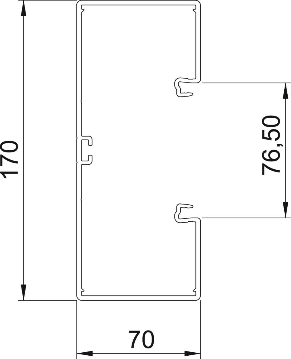 Geräteeinbaukanal mit Bodenlochung 70x170x2000, PVC, reinweiß, 9010