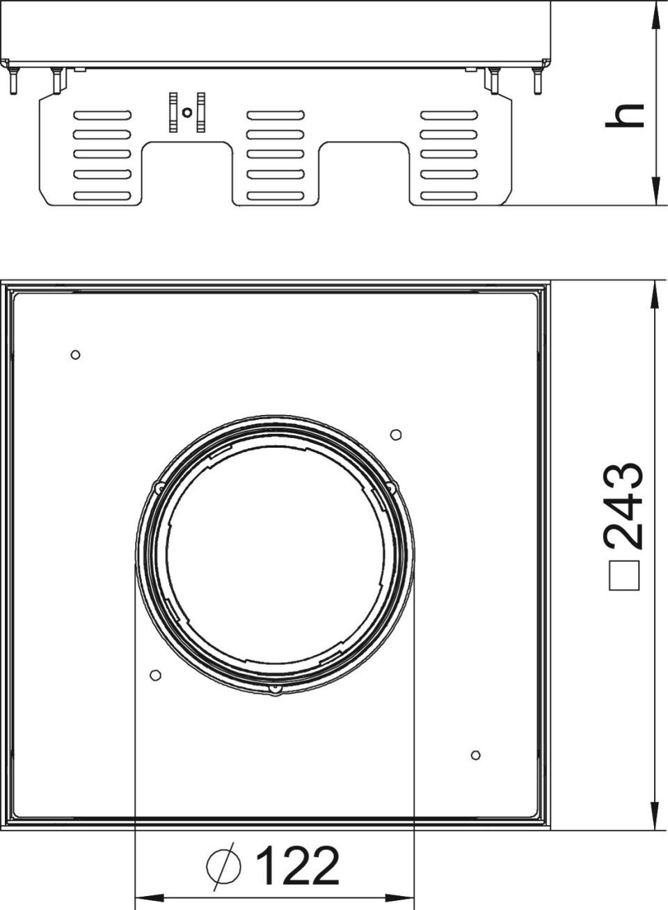 Quadratische Kassette für Tubus 243x243mm, A2, 1.4301