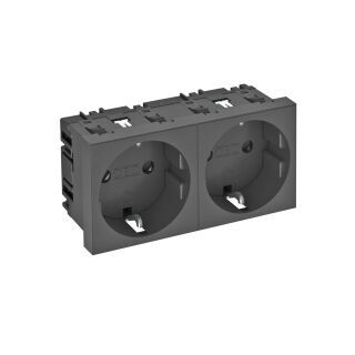 Steckdose 0°, 2-fach Schutzkontakt 250V, 10/16A, PC, schwarzgrau, 7021