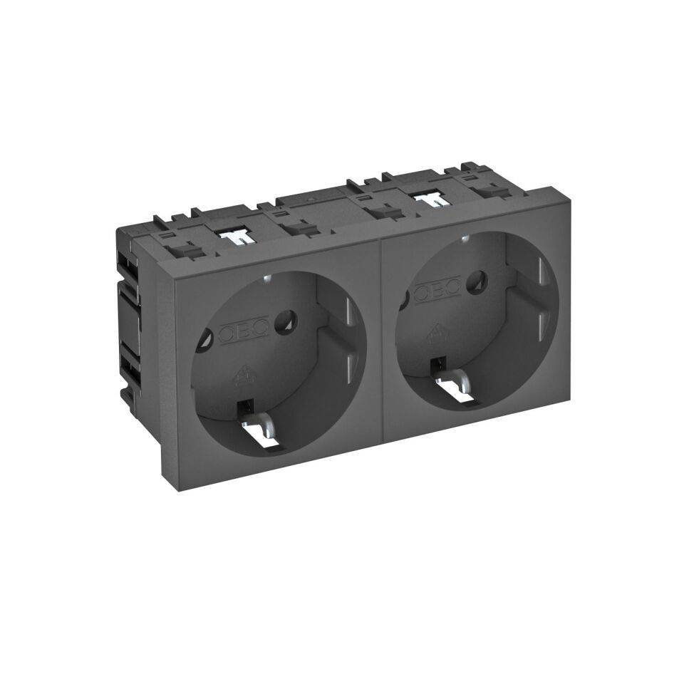 Steckdose 0°, 2-fach Schutzkontakt 250V, 10/16A, PC, schwarzgrau, 7021