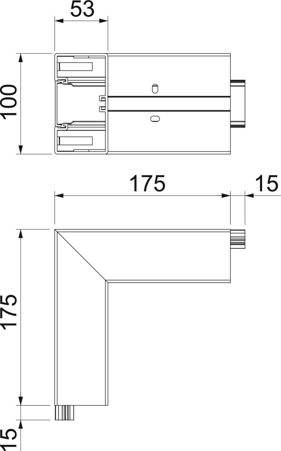 Außeneck starre Form 190x190x100, PVC, reinweiß, 9010