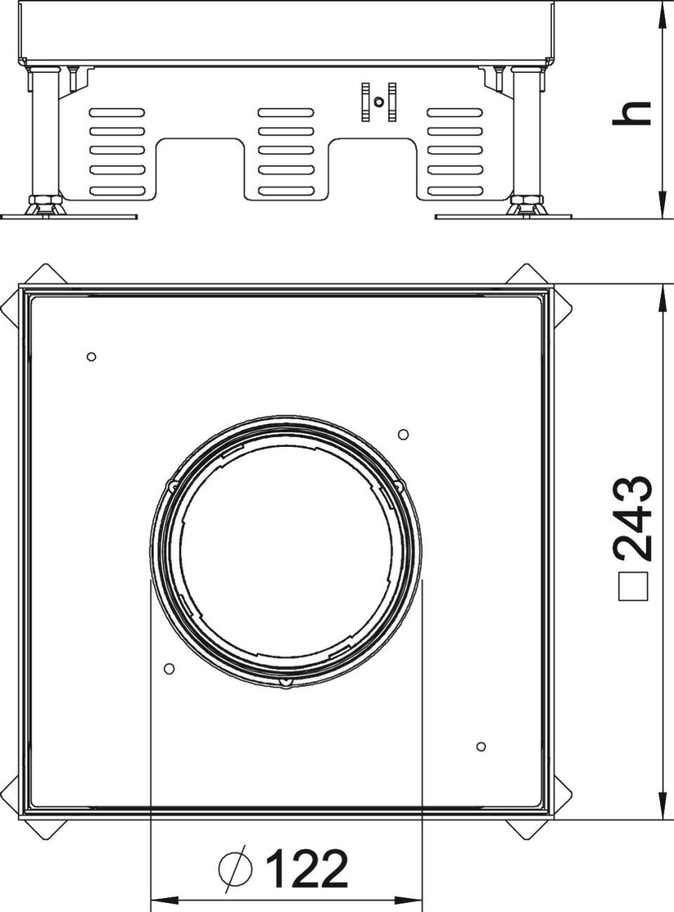 Quadratische Kassette für Tubus 243x243mm, A2, 1.4301