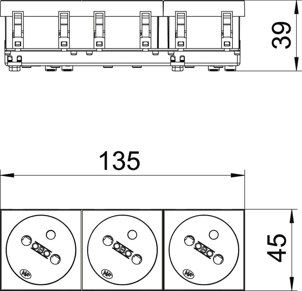 Modul 45 Steckdose 33°, 3-fach