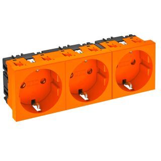 Steckdose 0°, 3-fach Schutzkontakt 250V, 10/16A, PC, reinorange, 2004