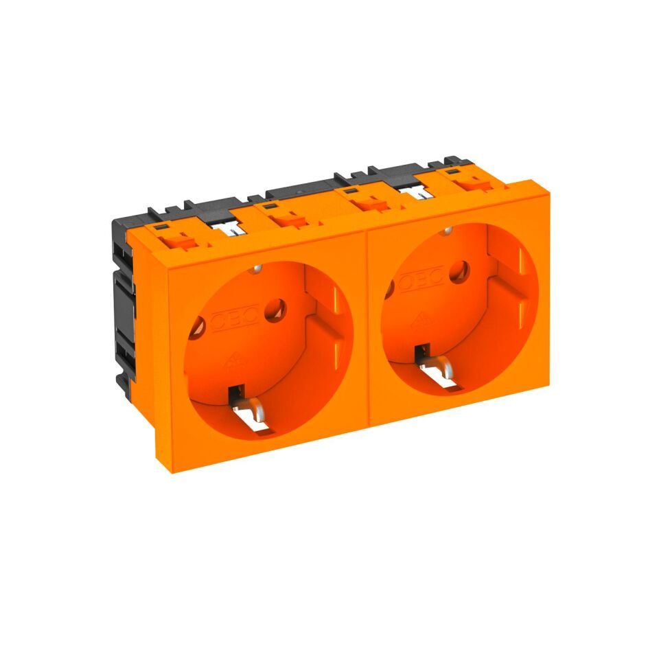 Steckdose 0°, 2-fach Schutzkontakt 250V, 10/16A, PC, reinorange, 2004