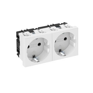 Steckdose 0°, 2-fach Schutzkontakt 250V, 10/16A, PC, reinweiß, 9010