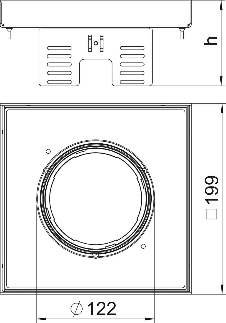 Quadratische Kassette für Tubus 200x200mm, A2, 1.4301