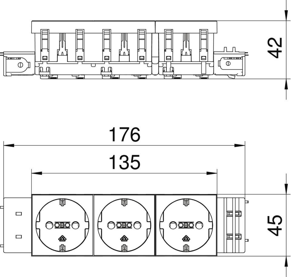 Modul 45 Connect Steckdose 0°, 3-fach
