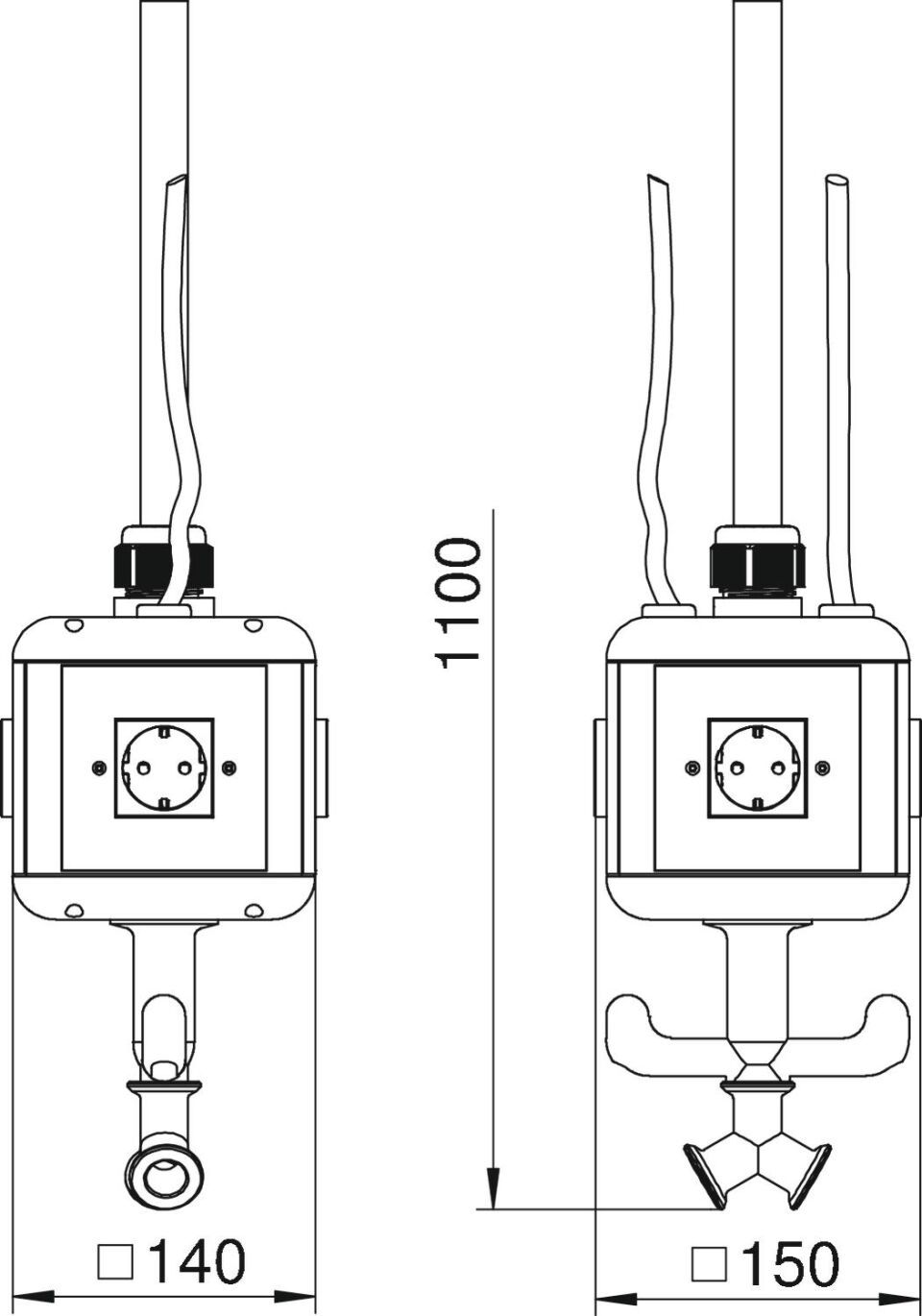 HoverCube IP20, Luft, Griff, bestückt 140x140x1100 Polyamid graphitschwarz RAL 9011