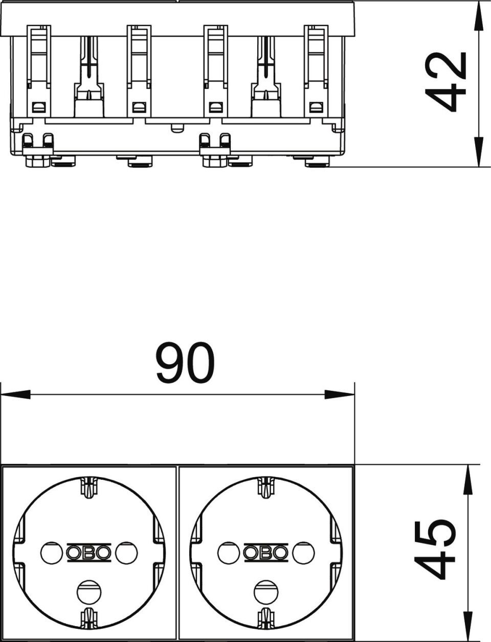 Steckdose 0°, 2-fach, kodiert Schutzkontakt 250V, 10/16A, PC, signalrot, 3001