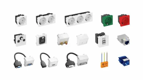 Die Modul 45-Serie umfasst Einbaugeräte von der Steckdose über den Daten- und Multimediaanschluss bis zum USB-Ladegerät.