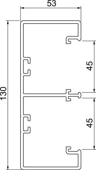 Geräteeinbaukanal Rapid 45-2 2-zügig 53x130x2000, PVC, lichtgrau, 7035