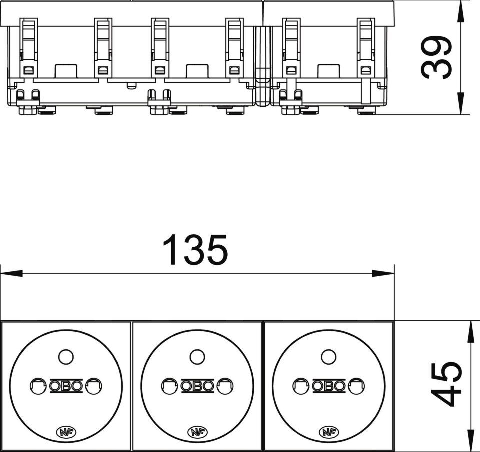 Modul 45 Steckdose 0°, 3-fach