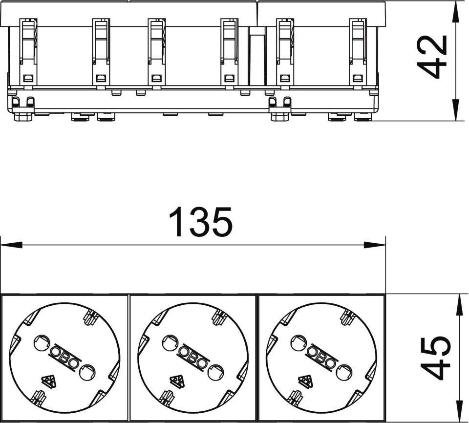 Modul 45 Steckdose 33°, 3-fach