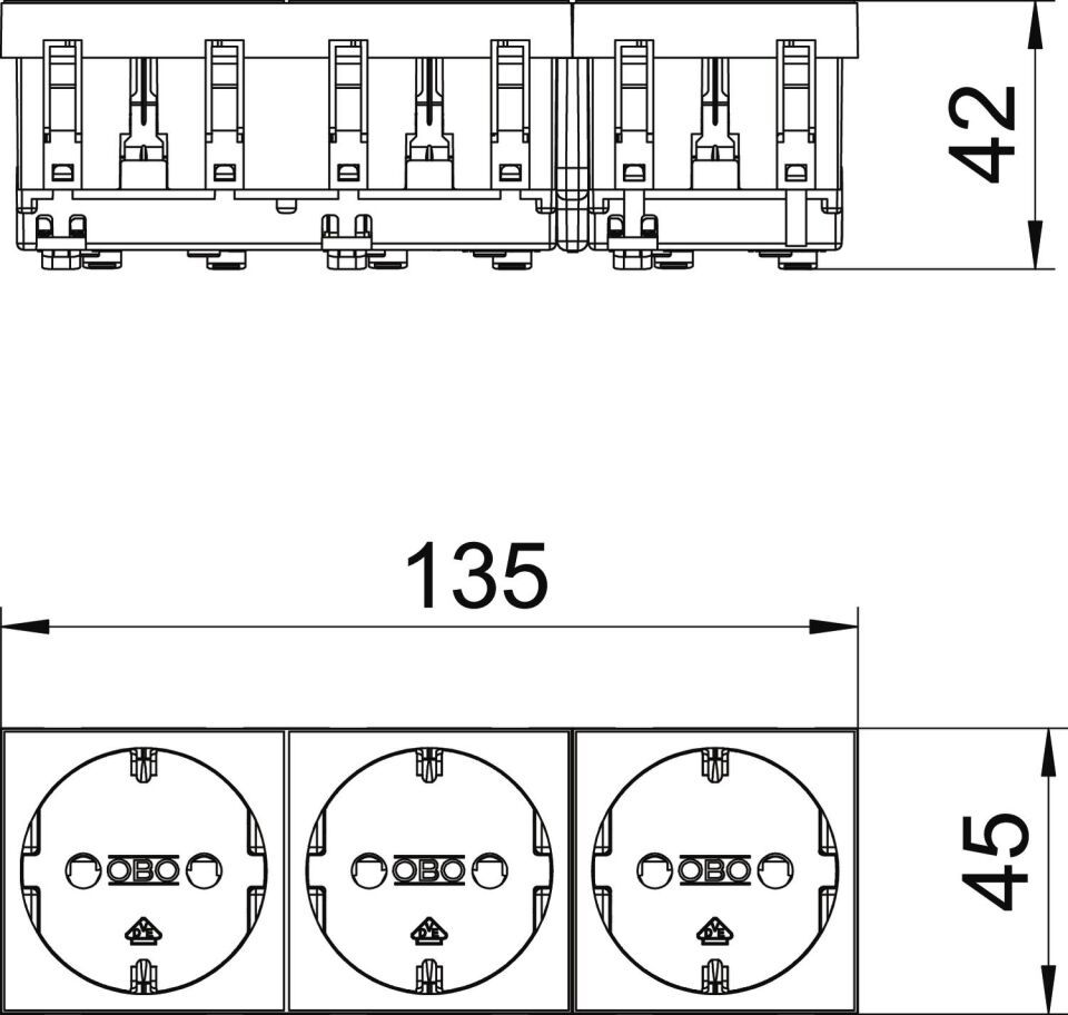 Modul 45 Steckdose 0°, 3-fach