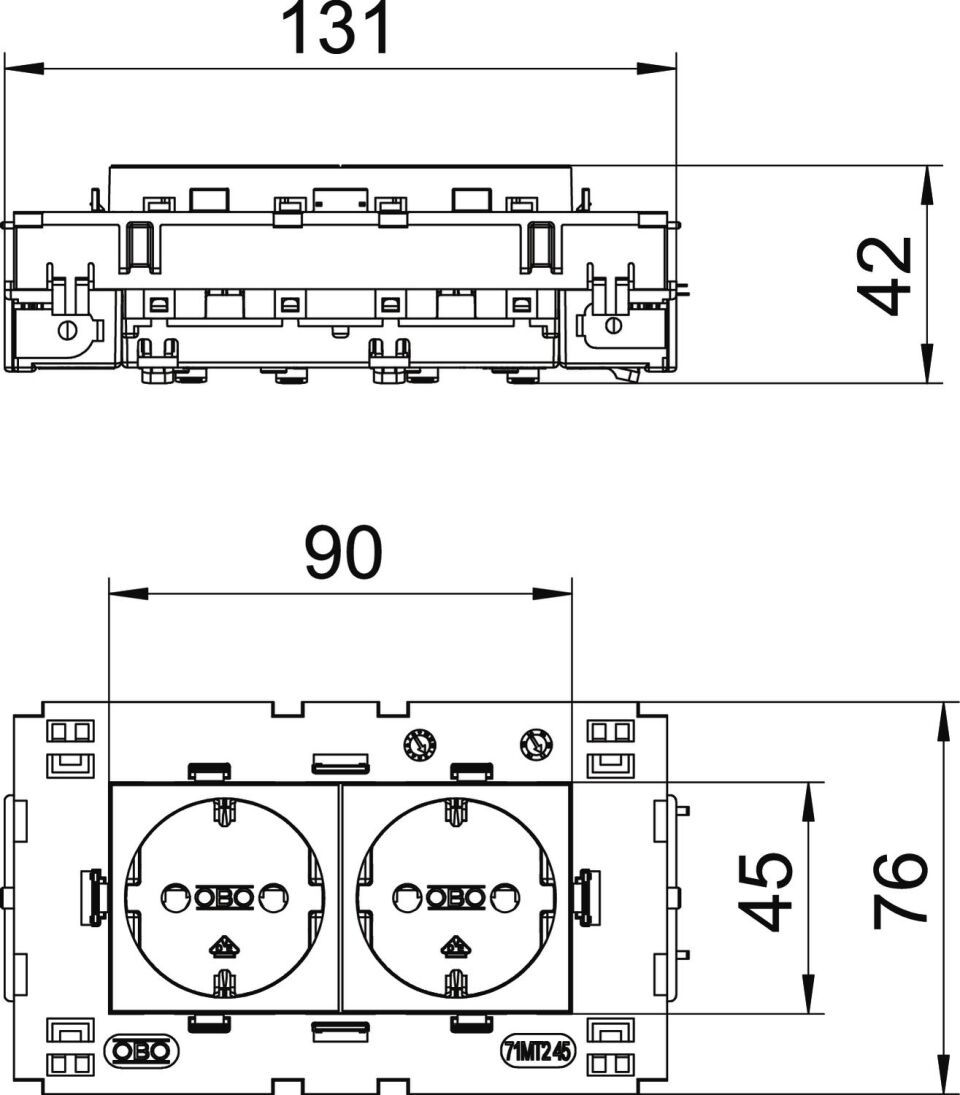 Modul 45 Connect Steckdose 0°, 2-fach