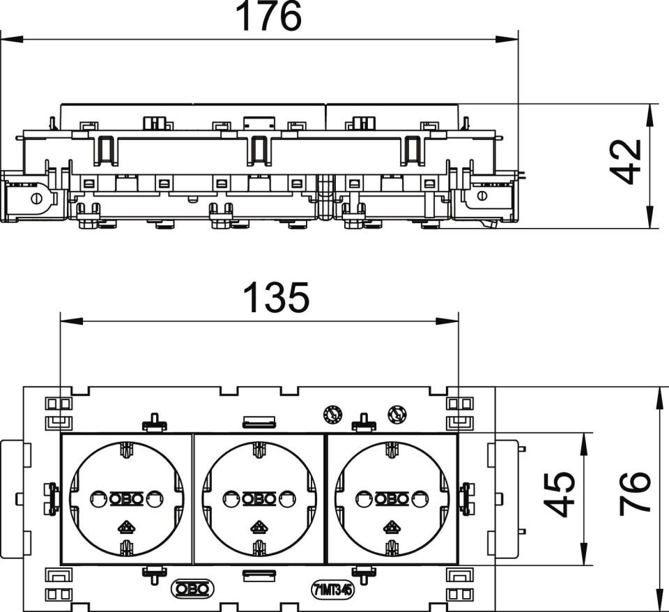 Modul 45 Connect Steckdose 0°, 3-fach
