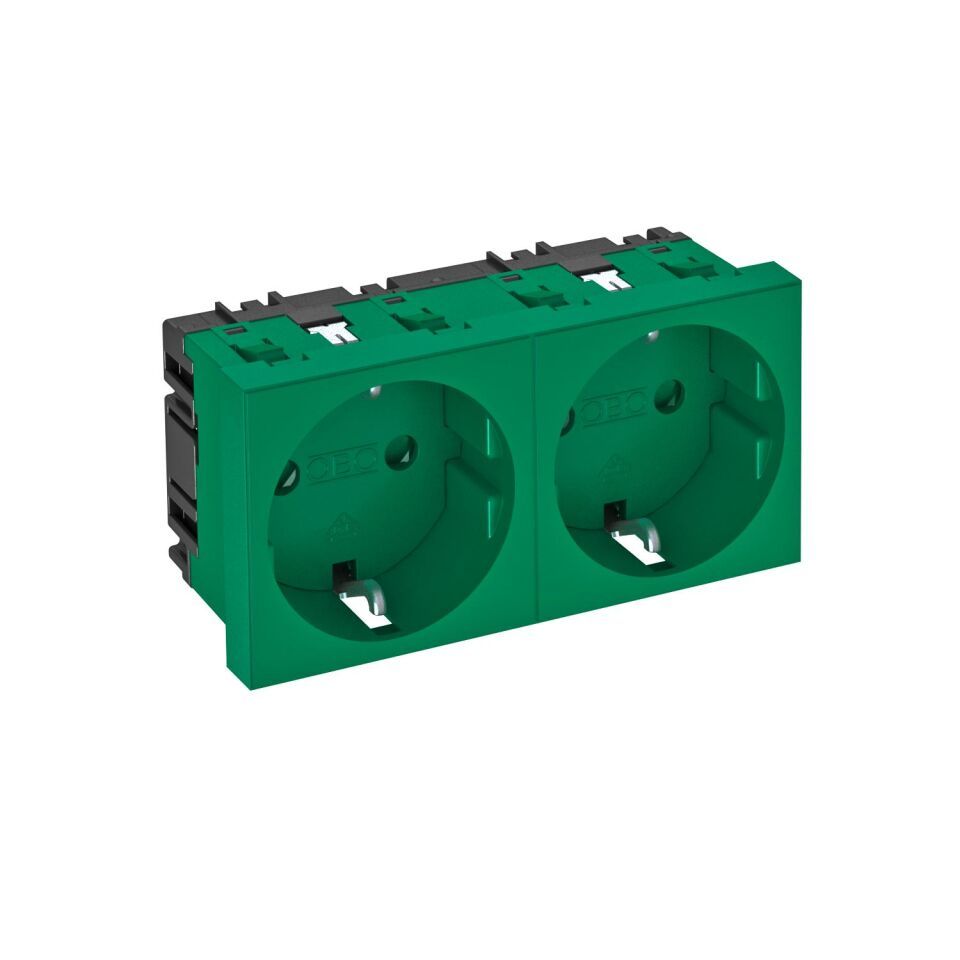Steckdose 0°, 2-fach Schutzkontakt 250V, 10/16A, PC, minzgrün, 6029