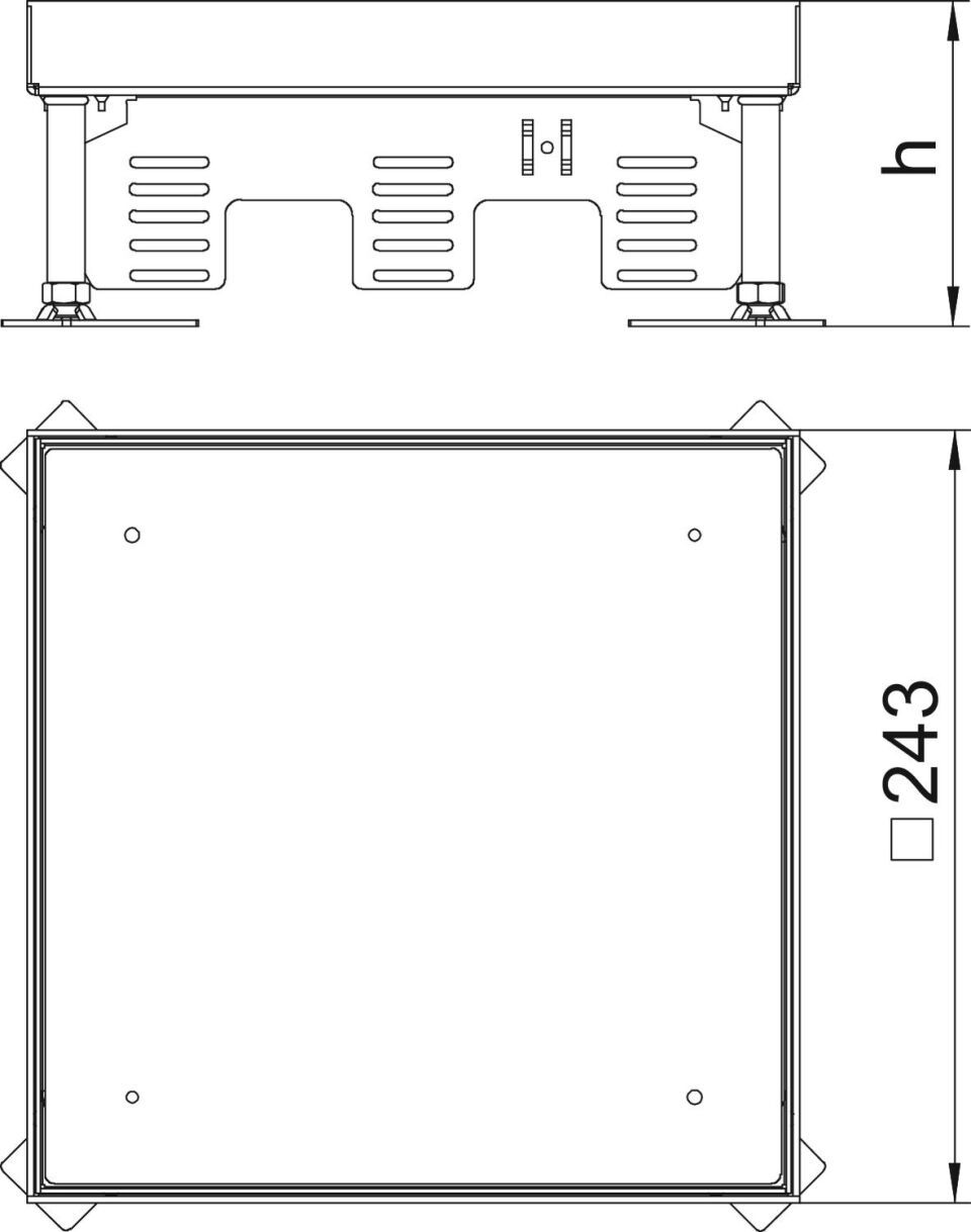 Quadratische Kassette blind 243x243mm, A2, 1.4301