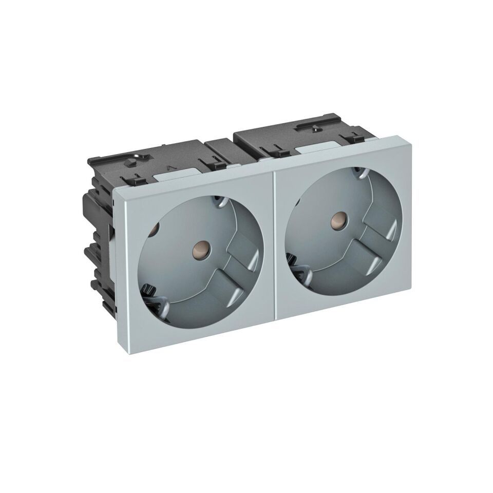 Steckdose 33°, 2-fach Schutzkontakt, Connect 45 250V, 10/16A, PC, alu lackiert