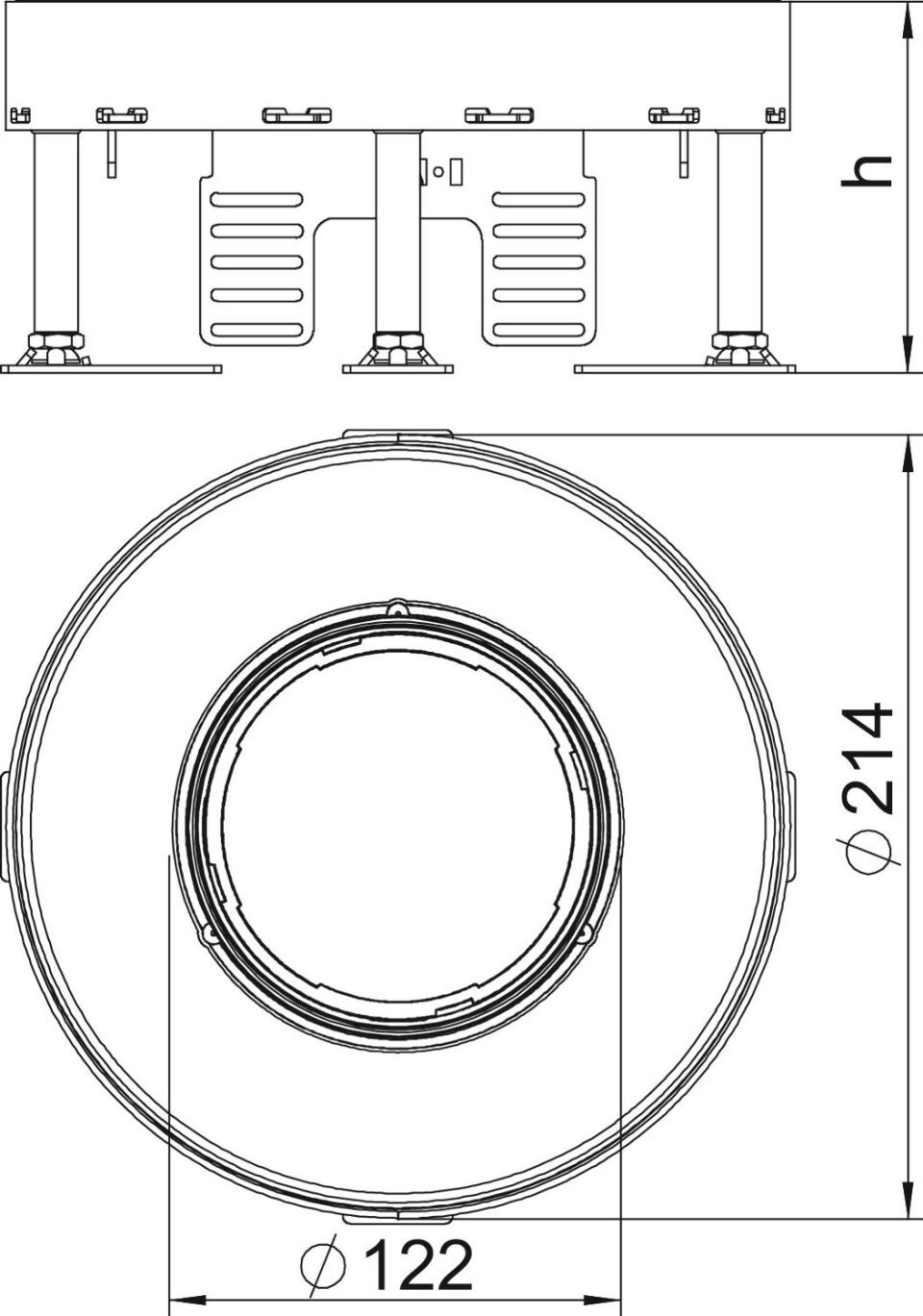 Schwerlastkassette für Tubus 20 kN Ø215mm, A2, 1.4301