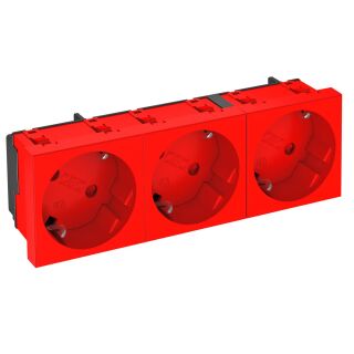 Steckdose 33°, 3-fach Schutzkontakt 250V, 10/16A, PC, signalrot, 3001