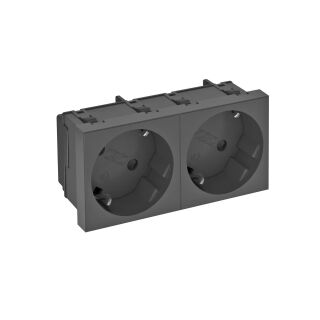 Steckdose 33°, 2-fach Schutzkontakt 250V, 10/16A, PC, schwarzgrau, 7021