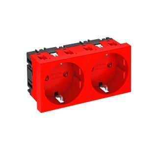 Steckdose 0°, 2-fach Schutzkontakt 250V, 10/16A, PC, signalrot, 3001
