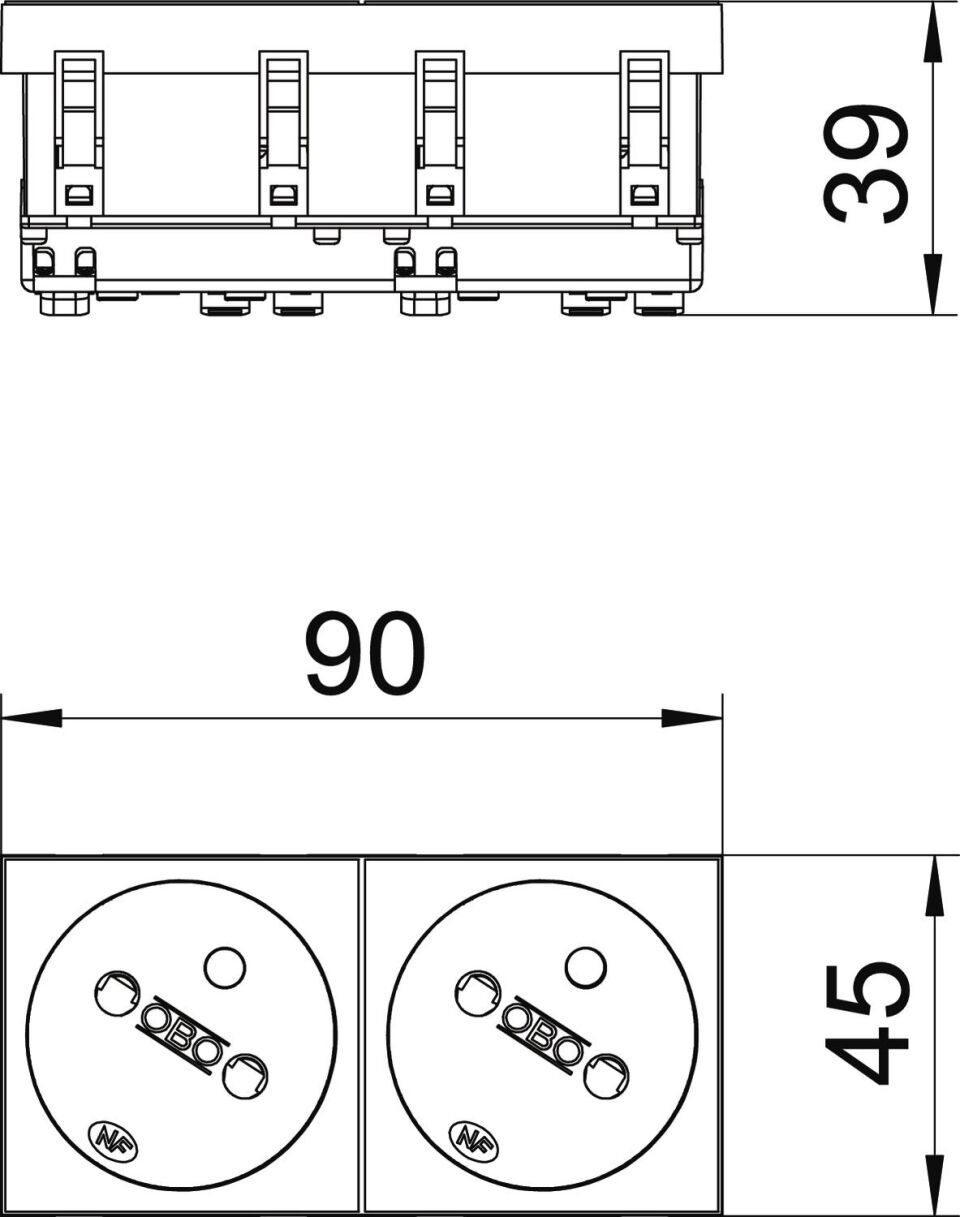 Modul 45 Steckdose 33°, 2-fach