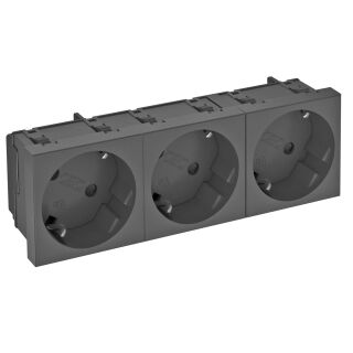 Steckdose 33°, 3-fach Schutzkontakt 250V, 10/16A, PC, schwarzgrau, 7021