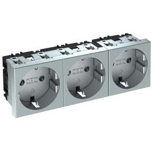 Steckdose 0°, 3-fach Schutzkontakt 250V, 10/16A, PC, alu lackiert