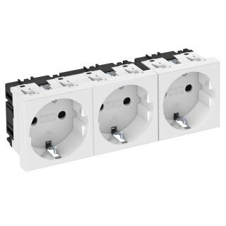 Steckdose 0°, 3-fach Schutzkontakt 250V, 10/16A, PC, reinweiß, 9010