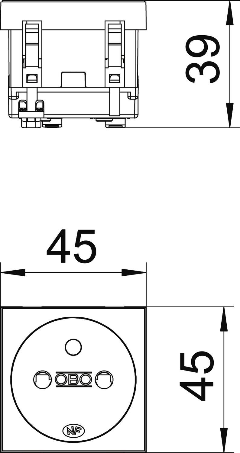Modul 45 Steckdose 0°, 1-fach