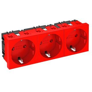 Steckdose 0°, 3-fach Schutzkontakt 250V, 10/16A, PC, signalrot, 3001