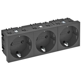 Steckdose 0°, 3-fach Schutzkontakt 250V, 10/16A, PC, schwarzgrau, 7021