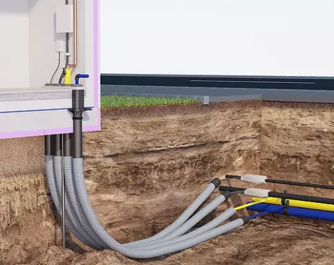 Eine sichere und komfortable Lösung: Mehrsparten-Hauseinführung für Versorgungsleitungen (Strom, Wasser, Telekommunikation, Gas)