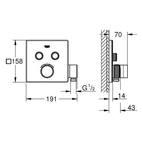 Grohtherm SmartControl Thermostat eckig FMS