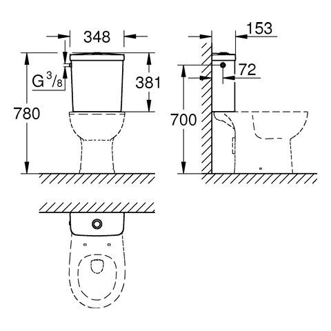 GROHE Aufputzspülkasten Bau Keramik 39437 seitlicher Zulauf alpinweiß