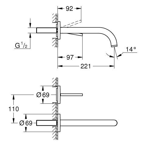 GROHE Atrio 2-Loch-WT-Wandbatterie FMS