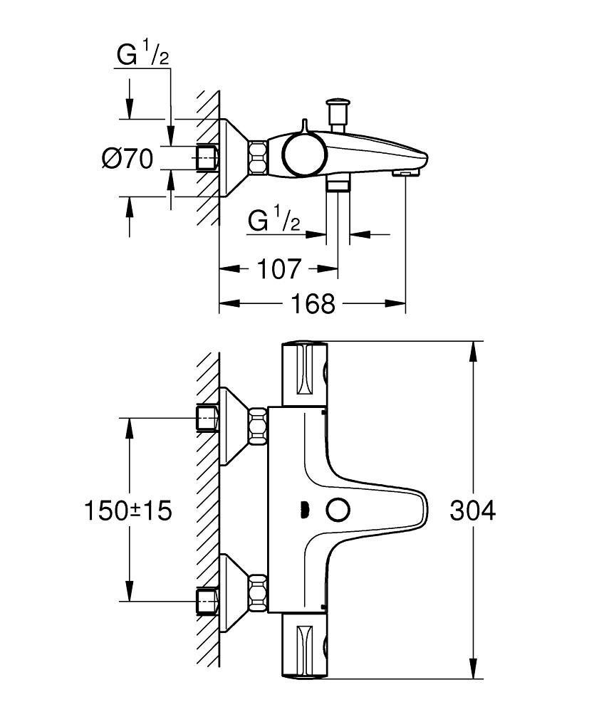 Grohtherm 800 Thermostat-Wannenbatterie Wandmontage Grohtherm 800 Thermostat-Wannenbatterie Wandmontage