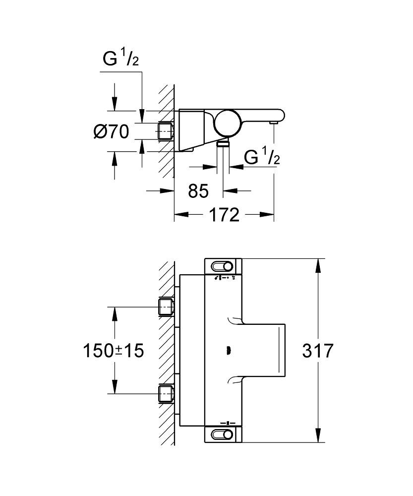 Grohtherm 2000 Thermostat-Wannenbatterie Wandmontage Grohtherm 2000 Thermostat-Wannenbatterie Wandmontage