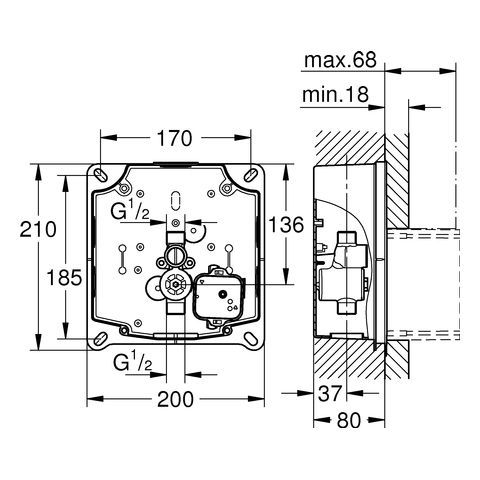 GROHE Rapido Urinal-Rohbauset für man. Bet./Tectron IR Elektr.