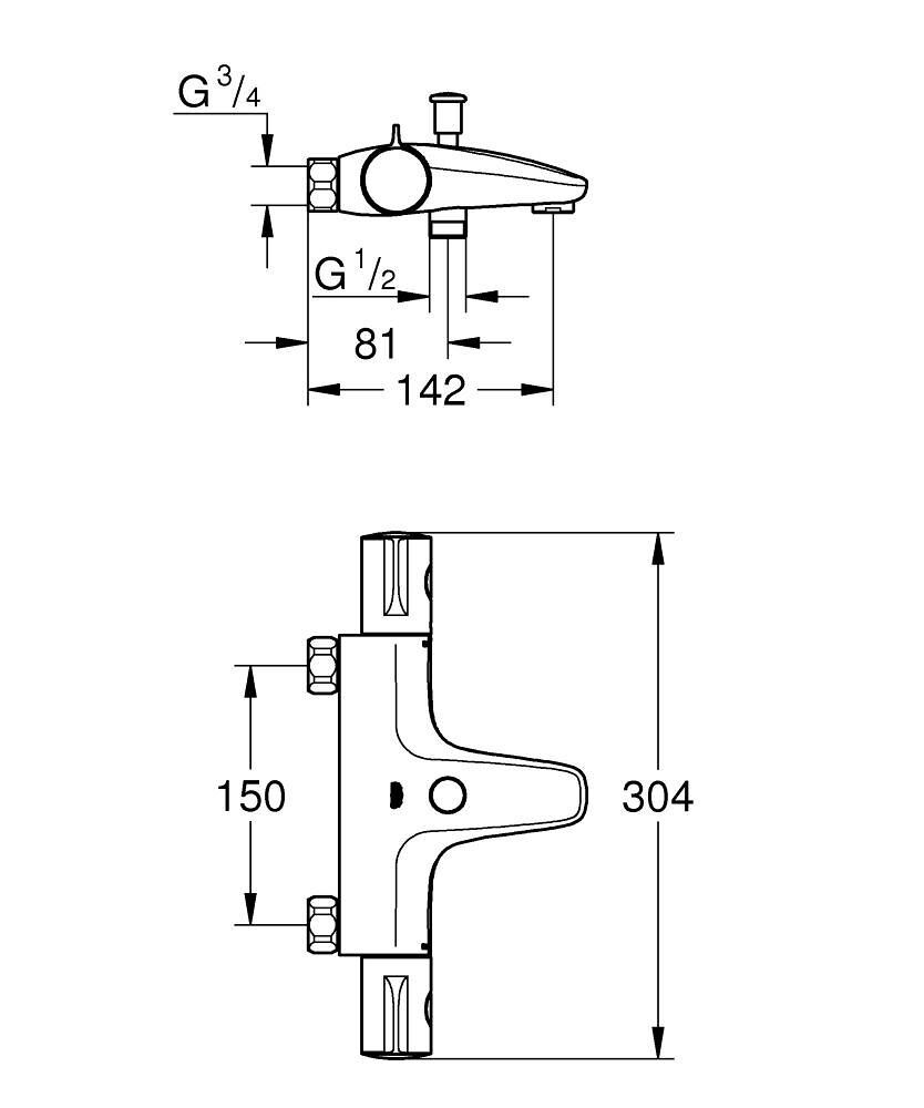 Grohtherm 800 Thermostat-Wannenbatterie Wandmontage Grohtherm 800 Thermostat-Wannenbatterie Wandmontage