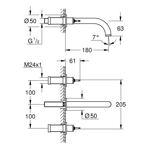 GROHE Atrio Private C. 3-Loch-WT-Wandbatterie