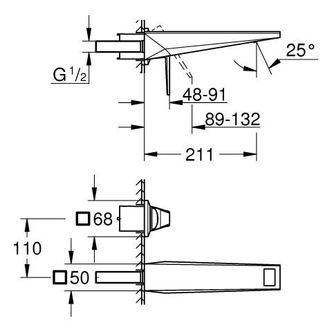 GROHE Allure Brilliant Private C. 2-Loch-WT-Wandbatterie FMS