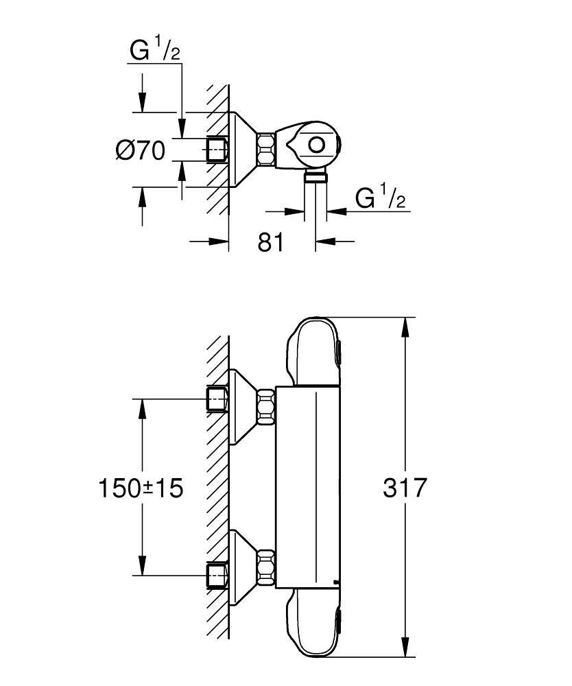 Grohtherm 1000 Thermostat-Brausebatterie Wandmontage Grohtherm 1000 Thermostat-Brausebatterie Wandmontage