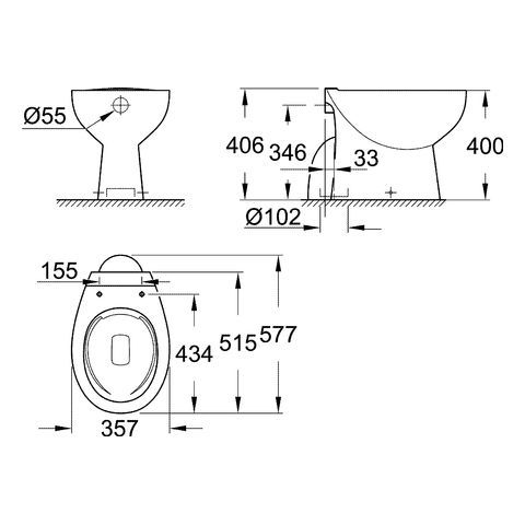 GROHE Bau Keramik Stand-Tiefspül-WC spülrandlos