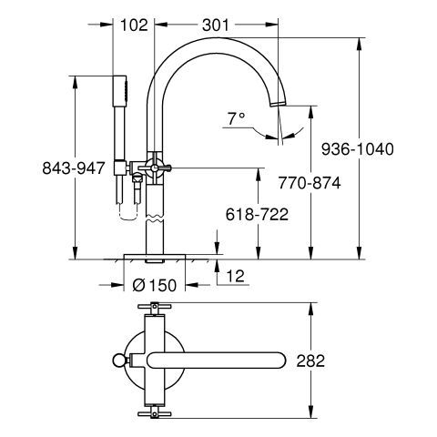 GROHE Atrio Zweigriff-Wannenbatterie FMS Bodenmontage